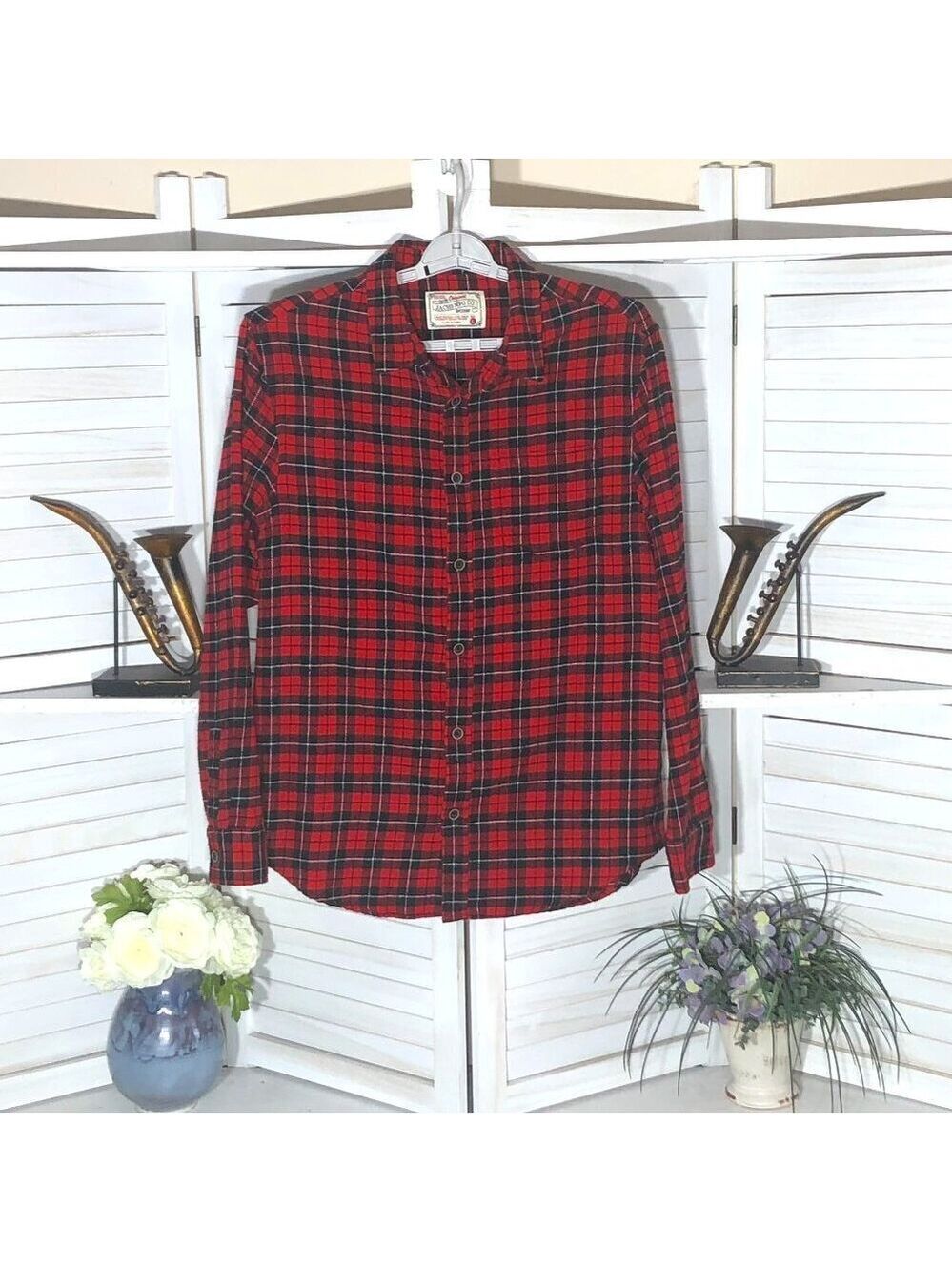 Jachs Red Black Plaid Flannel Shirt Large